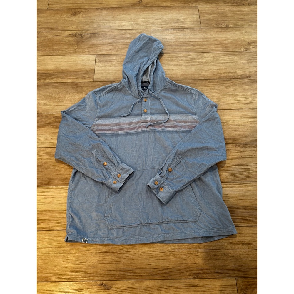 Johnnie O Mens‎ XXL Blue Corduroy Stripe Hoodie Henley Pullover Kangaroo Pocket